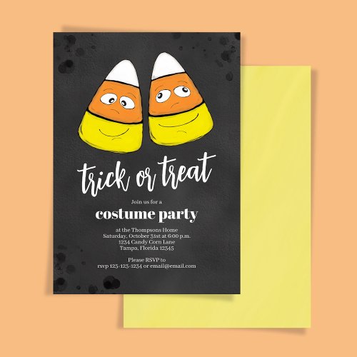 Orange Trick or Treat Candy Corn Halloween Party  Invitation