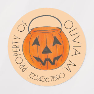 Orange Trick-or-Treat Halloween Pumpkin Bucket Kids' Labels