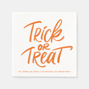 Orange Trick or Treat Lettering Halloween Party Napkins
