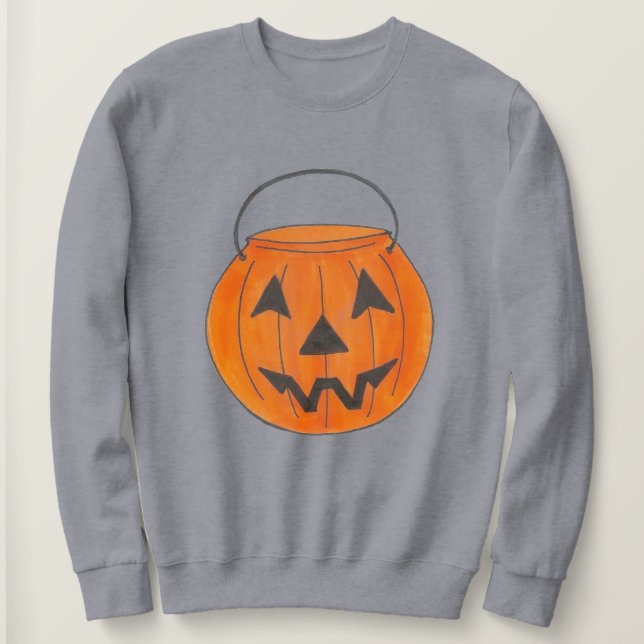 Orange Trick-or-Treat Pumpkin Bucket Halloween Sweatshirt (Design Front)