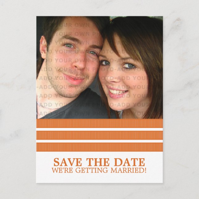 Orange Triple Stripe Save the Date Postcard (Front)