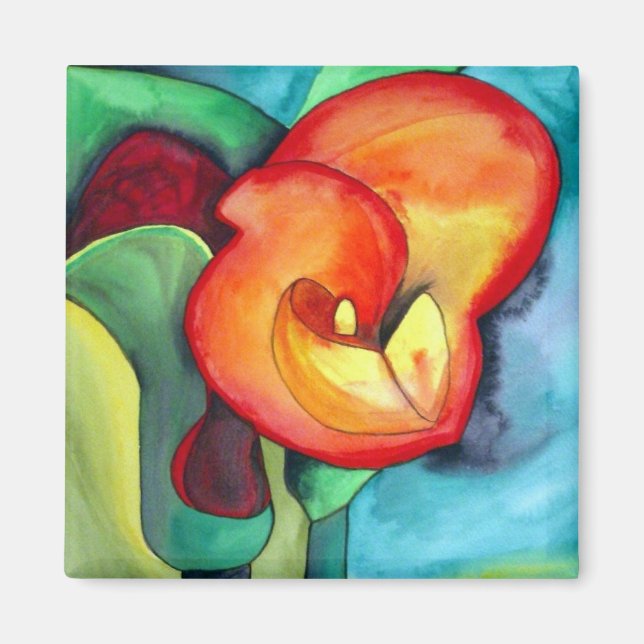 Orange tropical colorful Canna lily flower magnets (Front)