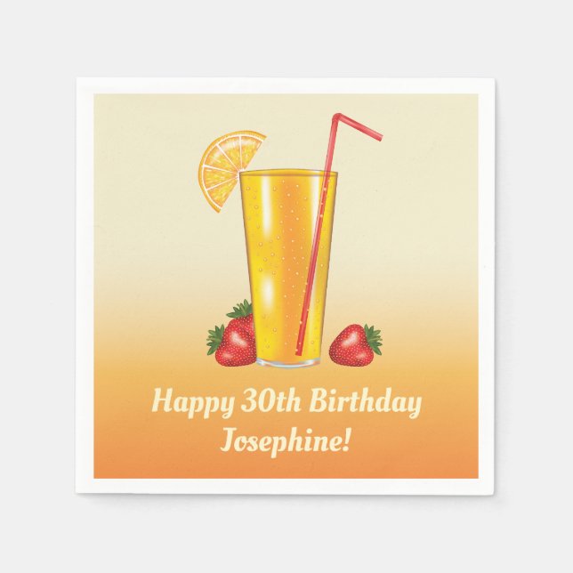 Orange Tropical Drink And Strawberries Birthday Napkins (Front)