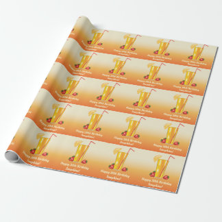 Orange Tropical Drink And Strawberries Birthday Wrapping Paper