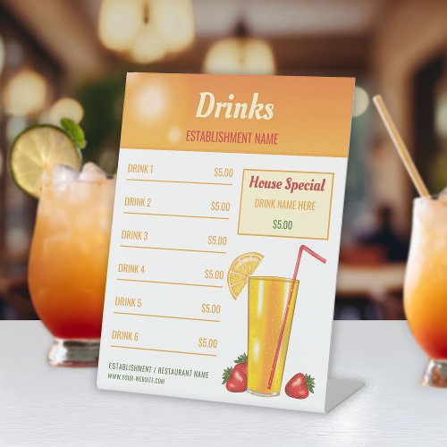Orange Tropical Drink Menu For A Bar Or Restaurant Pedestal Sign