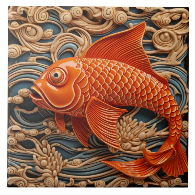 Orange Tropical Fish Marine Life Aquatic Ceramic Tile (Front)