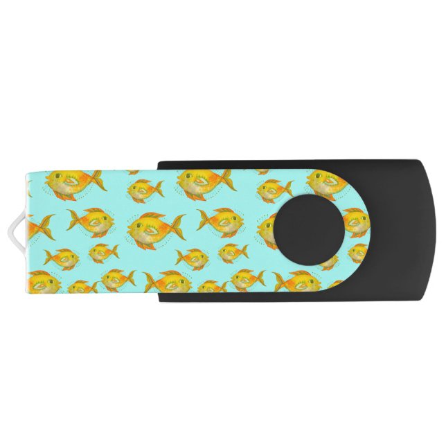 Orange Tropical Fish USB Swivel Flash Drive (Back)