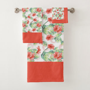 Orange Tropical Floral Bath Towel Set