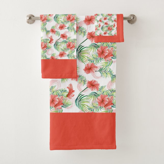 Orange Tropical Floral Bath Towel Set (Insitu)