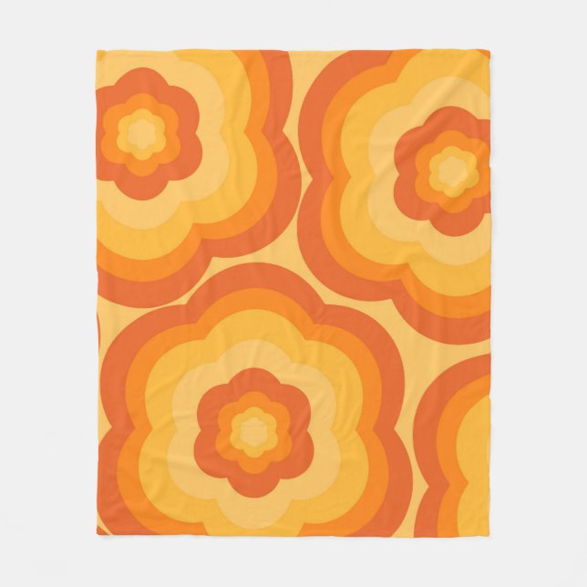 Orange Tropical Floral Botanical Spring Summer Fleece Blanket (Front)