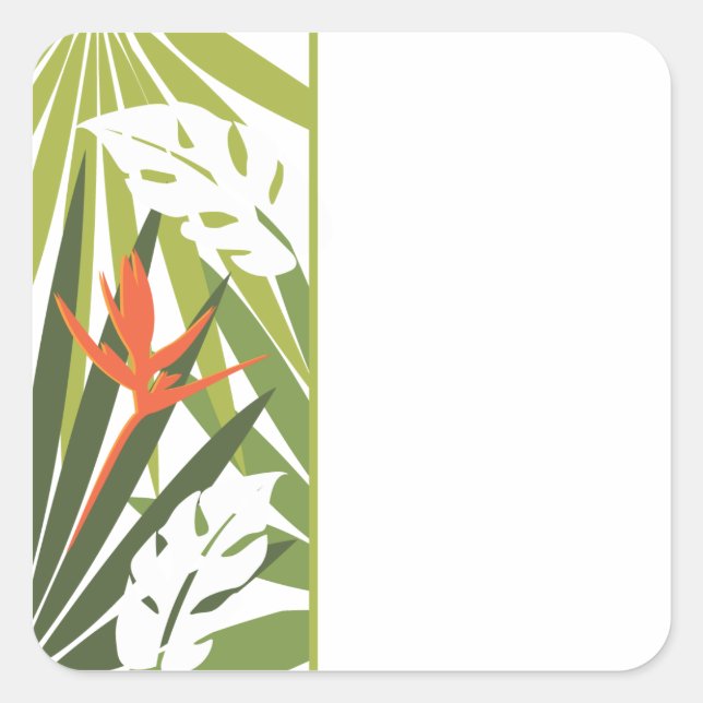 Orange Tropical Floral Wedding Favor Sticker (Front)