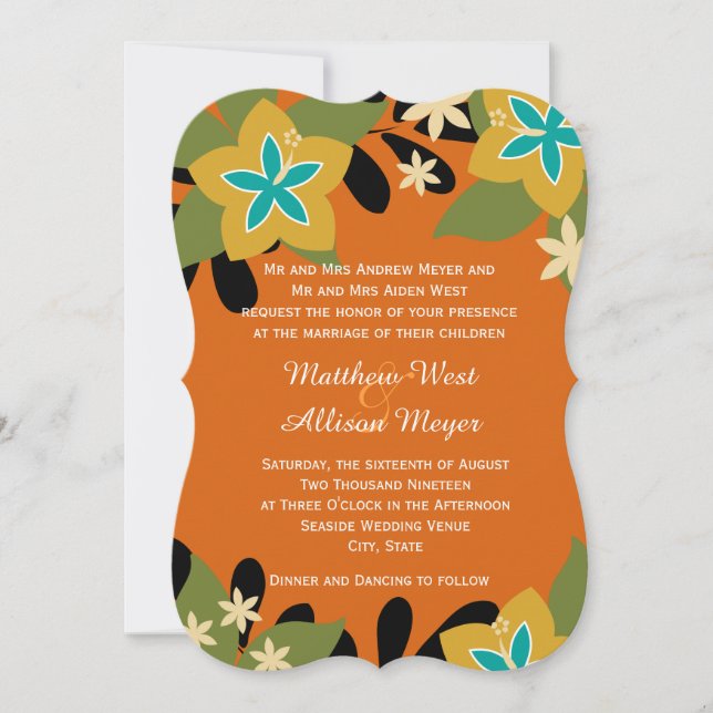 Orange Tropical Floral Wedding Invitation (Front)