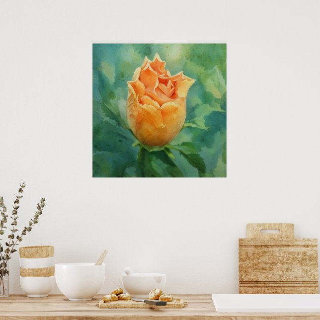 Orange Tropical Flower Floral Art Poster (Kitchen)