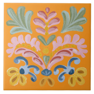 Orange Tropical Flower Unique Ceramic Tile