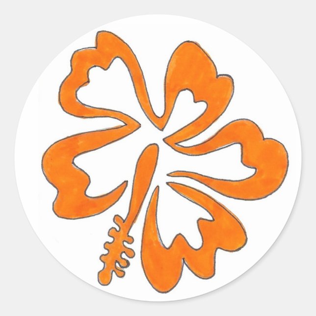 Orange Tropical Hibiscus Flower Floral Blossom Classic Round Sticker (Front)
