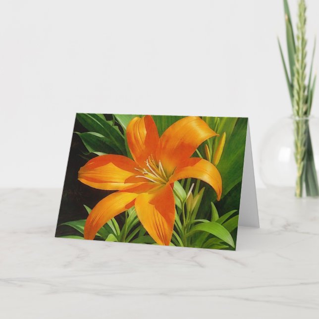 Orange Tropical Lily Flower Art Note Card (Front)