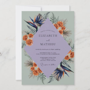 Orange Tropical Palm Eucalyptus Wedding Invitation