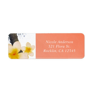 Orange Tropical Palm Tree & Plumeria Invitation Label