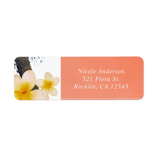 Orange Tropical Palm Tree & Plumeria Invitation Label (Front)