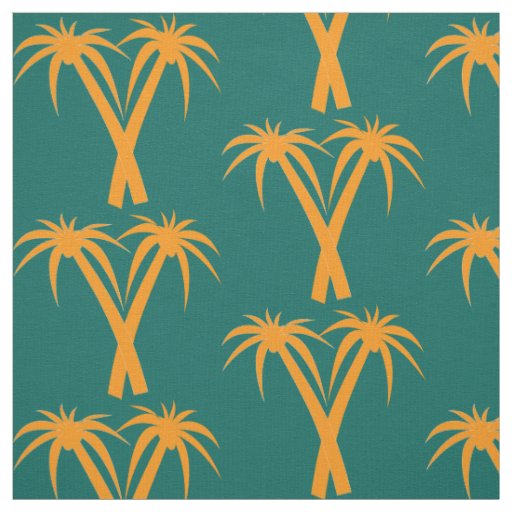 Orange tropical retro Palm Trees Fabric