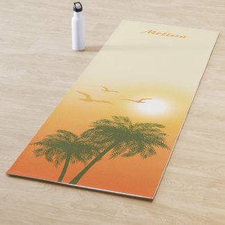 Orange Tropical Summer Sun &amp; Birds And Palm Trees Yoga Mat
