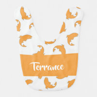 Orange trout fish on gray baby bib