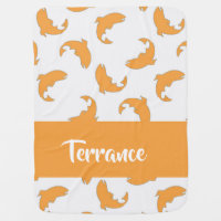 Orange trout fish on gray baby blanket