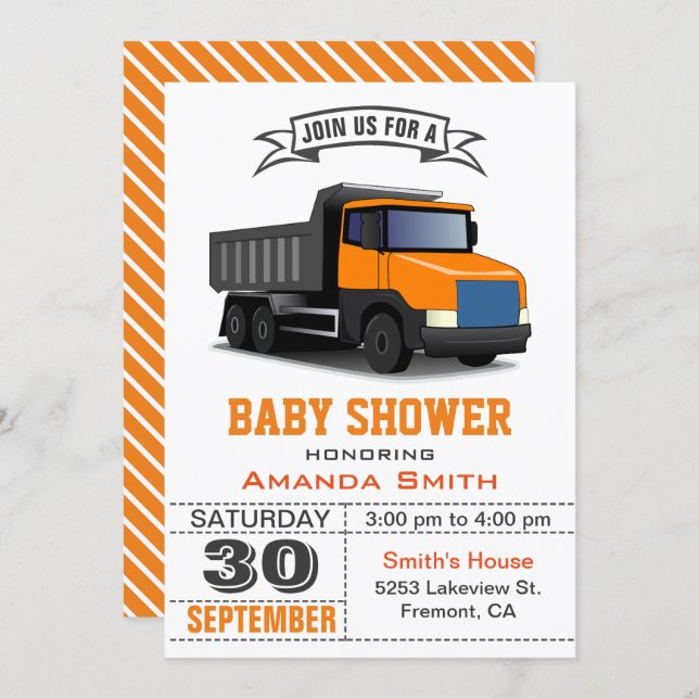 Orange Truck Baby Shower Invitation (Front/Back)