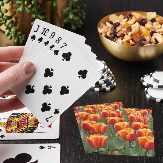 Orange Tulip Blooms Floral Poker Cards (In Situ)