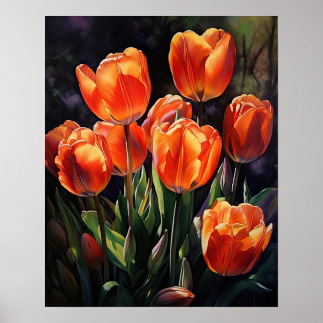 Orange Tulip Flowers Art Print Poster (Front)