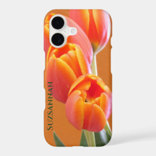 Orange Tulip Flowers Custom Add Your Name iPhone 17 Case