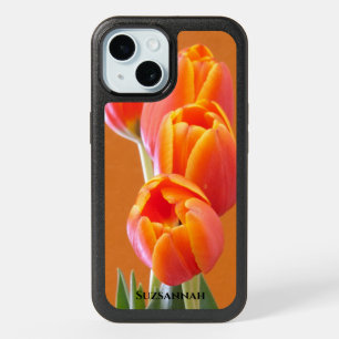 Orange Tulip Flowers Custom Add Your Name iPhone 15 Case