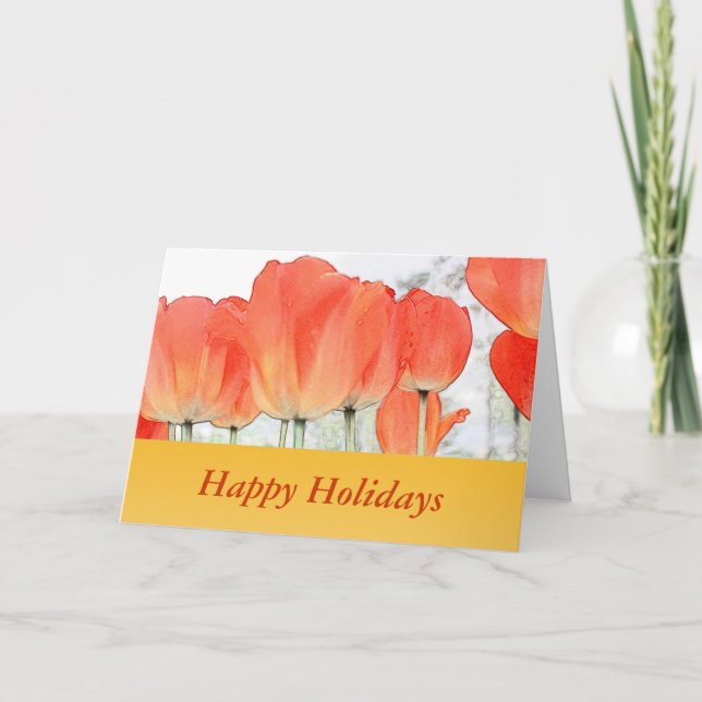 orange tulip flowers happy holiday greeting card (Front)