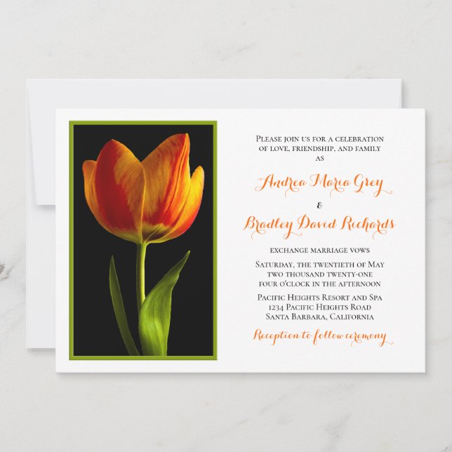 Orange Tulip Frame Wedding Invitation (Front)
