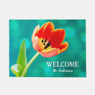 Orange Tulip on Green Doormat