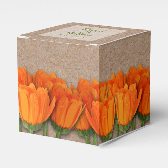Orange Tulip on Kraft 2" Party Favor Boxes (Front Side)