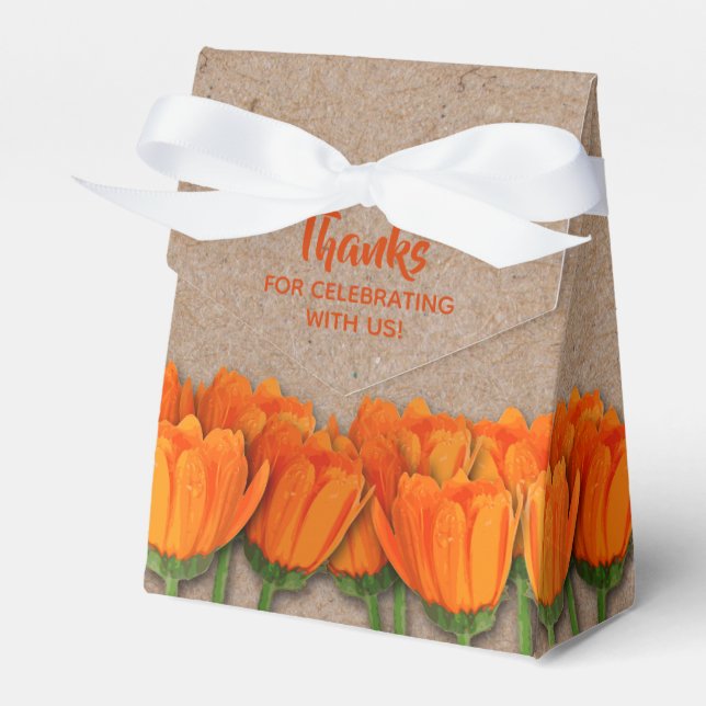 Orange Tulip on Kraft Tent Style Favor Box (Front Side)