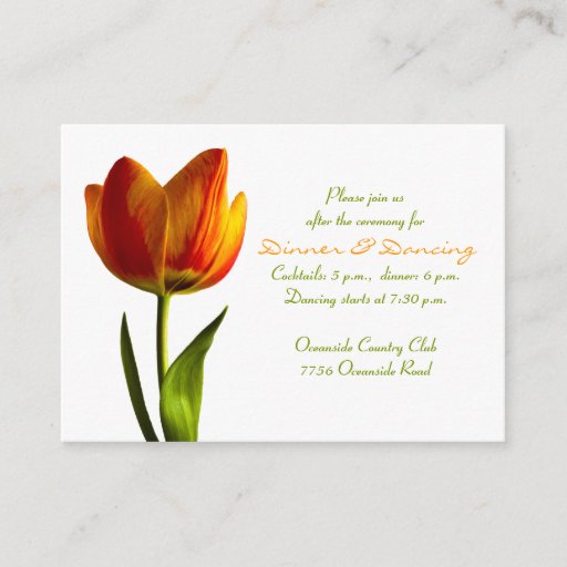 Customizable Orange Tulip Wedding Reception Card Business Card Templates