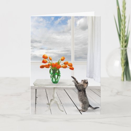 Orange Tulips and Cat Birthday Card