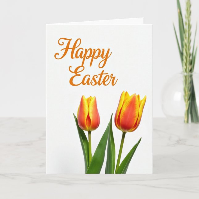 Orange Tulips Easter Greeting Card (Front)