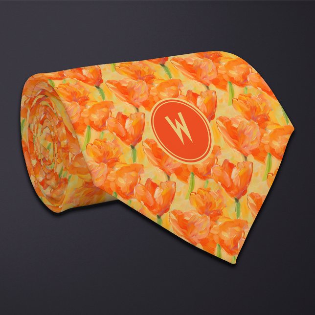 Orange Tulips Floral  Neck Tie (Creator Uploaded)