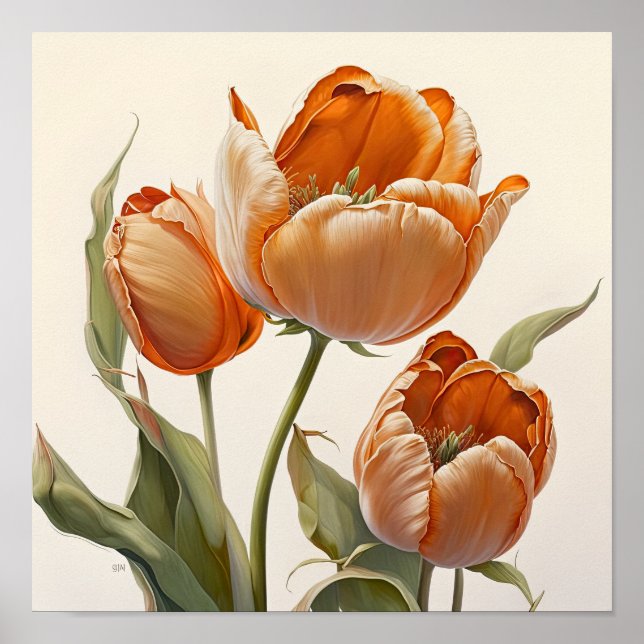 Orange Tulips Flower Art Print Poster (Front)