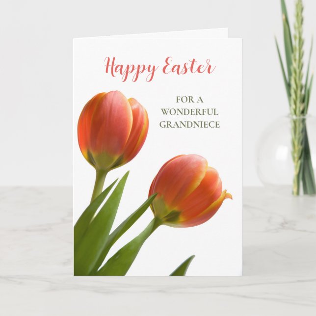 Orange Tulips Happy Easter Grandniece Holiday Card (Front)