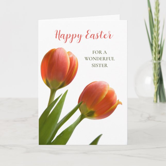 Orange Tulips Happy Easter Sister Holiday Card (Front)