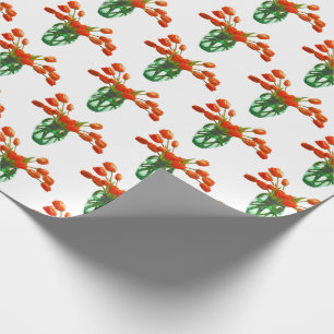 Orange Tulips in Vase on White Wrapping Paper