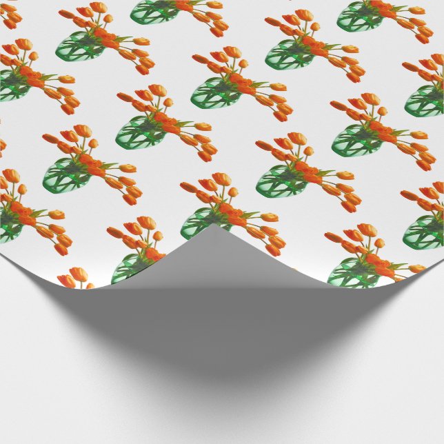 Orange Tulips in Vase on White Wrapping Paper (Corner)