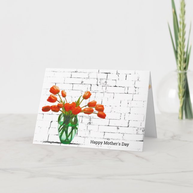 Orange Tulips on Brick Mothers Day Card (Front)
