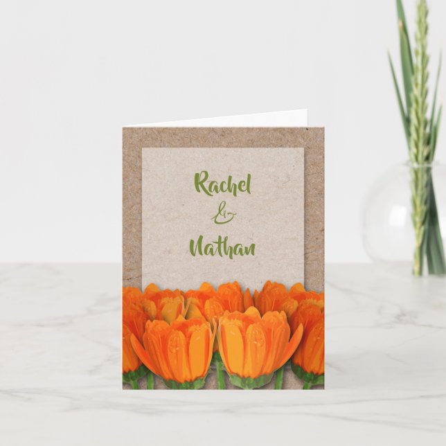 Orange Tulips on Kraft Thank You Notes (Front)