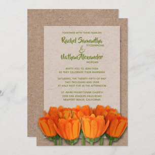 Orange Tulips on Kraft Wedding Invitations
