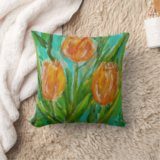 Orange Tulips Throw Pillow